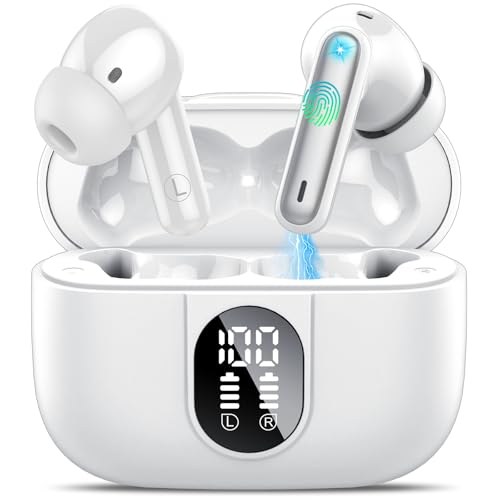 Wireless Earbuds, 2025 Bluetooth Headphones 5.3 HiFi Stereo Earphones, 40H Playtime in-Ear Earbud, Bluetooth Earbud with LED Power Display, IP7 Waterproof Earphones Sport Headset for Android iOS