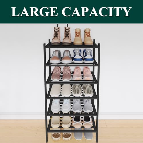 Image of Smiry Bamboo Shoe Rack, 5 Horizontal Slats, 6 Tier - 17.3 inch Wide, Black