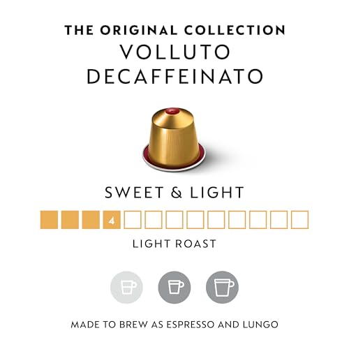 Nespresso Capsules OriginalLine, Volluto Decaffeinato Mild Roast Coffee, 10 Count (Pack of 5) Coffee Pods, Brews 1.35 Ounce, (ORIGINALLINE ONLY)