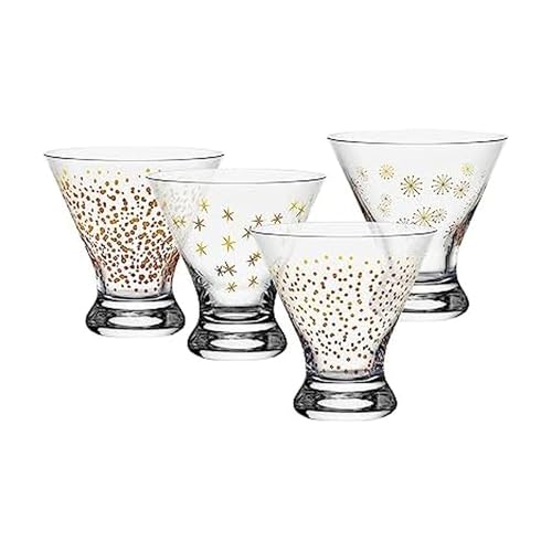 Mikasa Party Set of 4 Stemless Martini Glasses, 10 Ounce, Clear and Gold