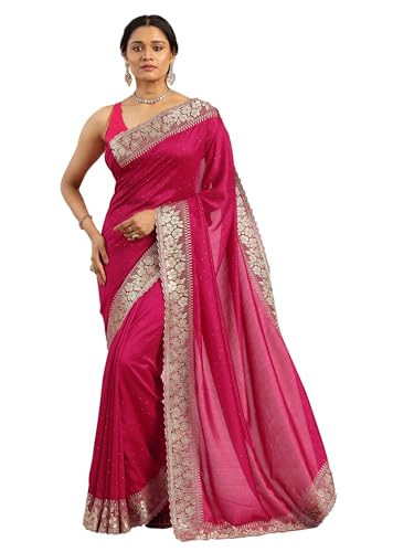 Image of Libas Embellished Silk Blend Saree for Women With Unstitched Blouse Piece | Traditional Saree for Festive & Wedding