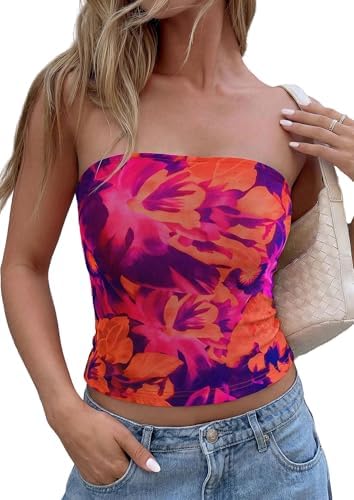 PRETTYGARDEN Tube Tops for Women 2026 Summer Spring Floral Strapl...