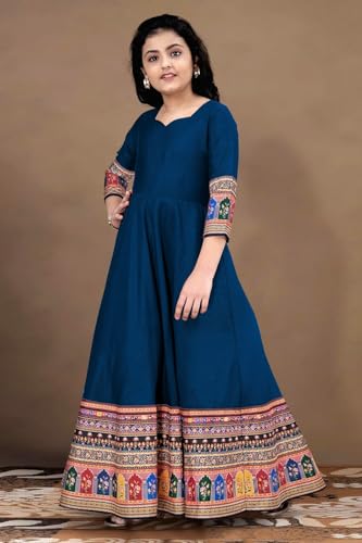 Image of Cotton Silk Long Anarkali Kurta for Girls