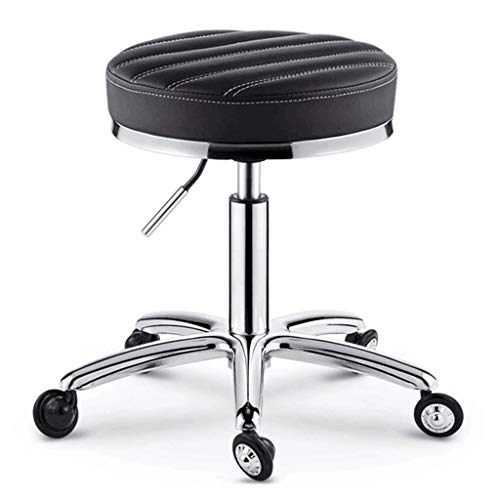 MYJZY Ruotare Salon Sgabello,Sedia di Rotolamento Girevole con Altezza Registrabile,Redazione Sgabello con Ruote, Ammortizzatore Comodo Ispessite in PU per Massaggi Spa Tattoo Studio Haircut,Nero