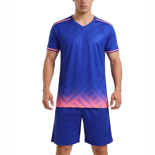 Camiseta de fútbol para hombre, de secado rápido, transpirable, ropa deportiva, camiseta de fútbol, chándal deportivo, R azul., L