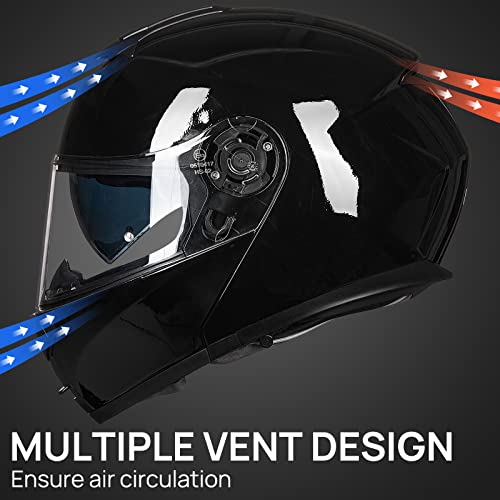 Ilm Adult Motorcycle Modular Full Face Helmet Flip Up Dual Visor Dot Approved Model 159(Gloss Black,Large) #TOP1