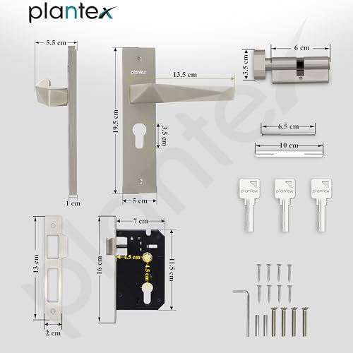 Image of Plantex Heavy-Duty Door Handle Lock Set / 6-Lever Lock Mechanism with 3 Years of Warranty /Mortise Door Lock with 3 Keys - (8129-Satin White)