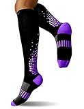 SUGUE Compression Socks (1 Pair) 20-30 mmHg for Women & Men - Best Graduated Athletic Fit for Running, Flight, Nurses, Maternity, Pregnancy - Shin Splints, Medical, Recovery (S/M, Black&Purple)