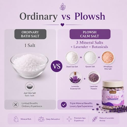 Image of Calm Salt Lavender Bath Salt 350g | Dead Sea Minerals, Epsom & Himalayan Pink Salt | Magnesium Rich Relaxation Soak For Stress Relief | Calming Spa Foot Bath & Period Comfort Routine