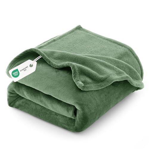 CozyLux Plaid Couverture Polaire en Flanelle 260 g/m², Couverture lit Jete de Canape 2 Personnes, Jeté de Canapé 150x200 cm, Grand Canapé Chaud et Doux - Vert