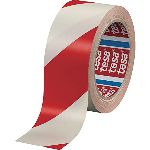 Tesa Signal Premium Ruban Adhésif de Marquage et d'Avertissement – Balisage et Signalisation Permanente des Zones Dangereuses – PVC Robuste – Rouge / Blanc – 66 m x 50 mm