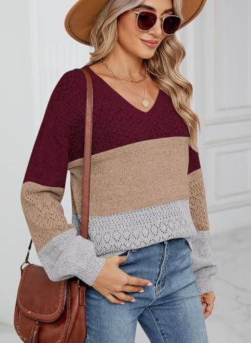 Image of JOCAFIYE Womens Sweaters Casual Long Sleeve V Neck Lightweight Hollow Out Pullover Sweater Tops