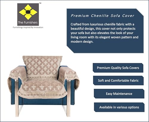 Image of Premium Chenille Woven Anti-Slip 1 Seater Sofa Cover with Arm Rest | L-Shape Sofa Seat Protector for Living Room | Durable & Stylish Slipcover - Copper Brown - Floral