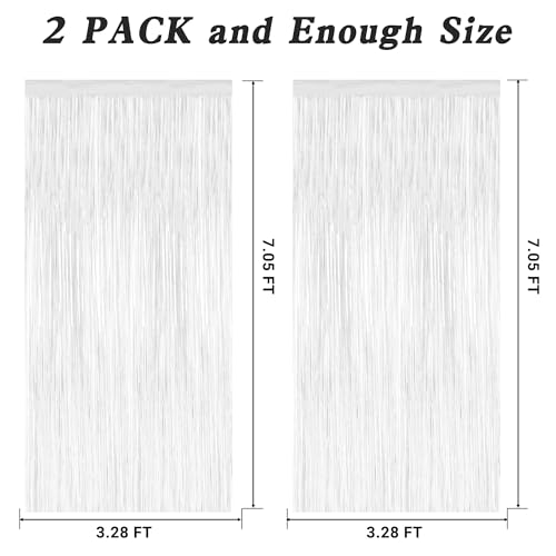 Image of ZATAYE 2 Pack White Foil Curtain Streamer Decorations | White, Metallic Foil, 3.28 x 7.05 FT, Tinsel Backdrop, Foil Curtain Streamer, Party Decor, Photo Booth Door Wall Decor