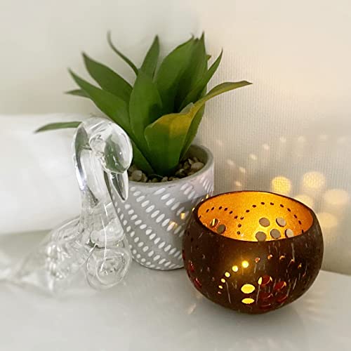 Ck Home Coconut Tealight Candle Holder Plus Flameless Candle, Cocoflower Design In Brown/Red. #TOP5