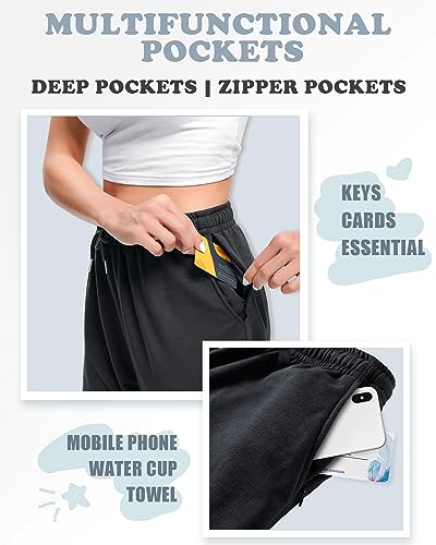 Asimoon Sweatpants Women With Pockets Loose Lightweight Stretch Yoga Lounge Pants Comfy Drawstring Workout Jogging Pants Dark Grey thumb #3