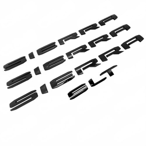 Image of 4pack 2019-2026 Big Sierra Emblem Door Rear Nameplate with SLT Badge Replacement for Sierra 1500 2500HD 3500HD 84287337 (Gloss All Black)