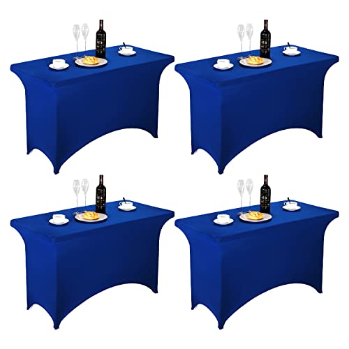 Image of FORLIFE 4Pack Spandex Table Covers,Fitted Tablecloth for Rectangular Tables, Stretch Patio Table Covers, Universal Spandex Table Cover for Wedding, Banquet, Party (4ft, Royal)