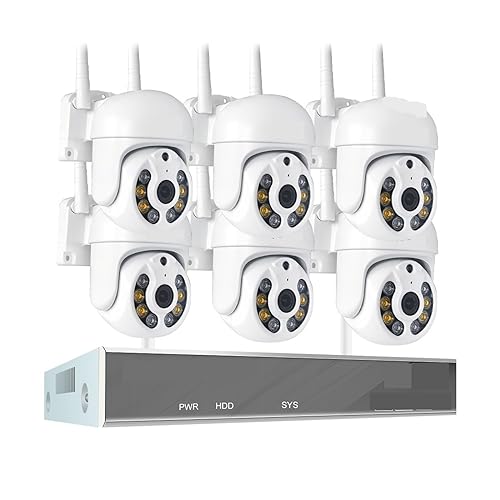 AIRYSSFU Kits de vigilancia DVR, H.265 3MP 5MP HD CCTV inalámbrico bidireccional Impermeable PTZ cámara de Seguridad IP 8CH NVR Kit de videovigilancia(8CH 3MP with 6 PTZ)