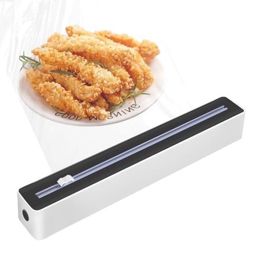 Cling Film Dispenser and Cutter Kitchen Foil Cutter Adjustable Storage and Cutting Box Foil Cling Film and Kitchen Roll Holder Dispenser for Home Kitchen Restaurant (Black)