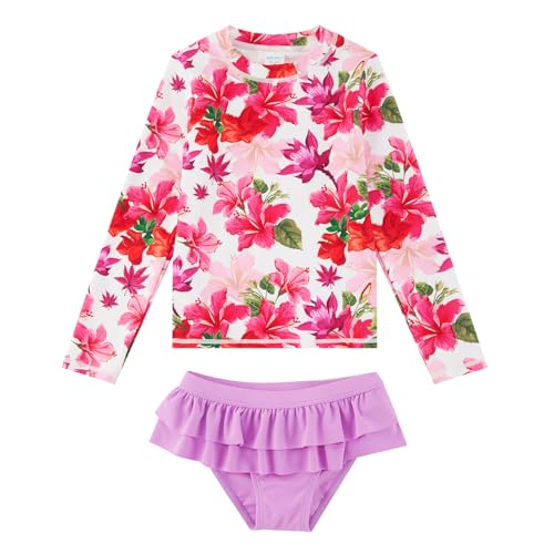 Image of upandfast Girls Rash Guard Set Long Sleeve Two Piece Swimsuit with UPF 50+ Sun Protection for Girls 3-8 Years