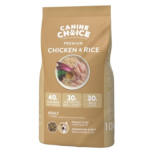 Canine Choice Premium Hundetrockenfutter Adult - Huhn & Reis 10kg | 40% Huhn, 30% Reis | Hypoallergenes Naturgranulat für sanfte Verdauung, Energie & Immununterstützung