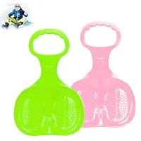 2 Pcs Snow Sledge Board, Snow Sled with Handle Kids Heavy Duty Snow Sledge Plastic Ski Board Winter Skiing Boards for Children Winter Outdoor Toys Play on Ice Snow Grass and Sand (B-pink+green)