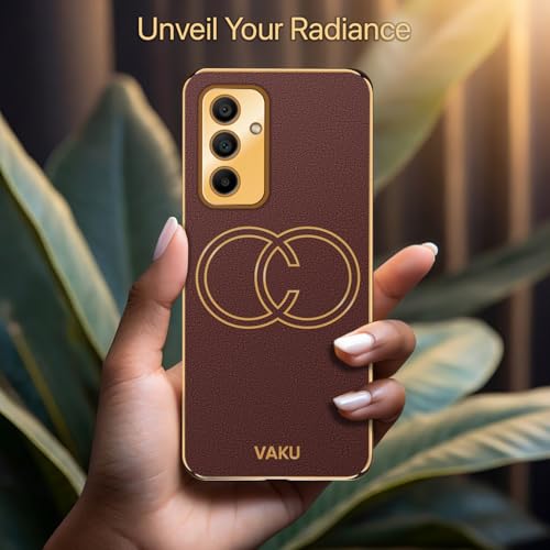Image of Vaku Luxos Skylar Back Cover for Samsung Galaxy M34 5G with Leather Pattern Gold Electroplated Soft TPU Cover Shockproof Protective Case- Brown