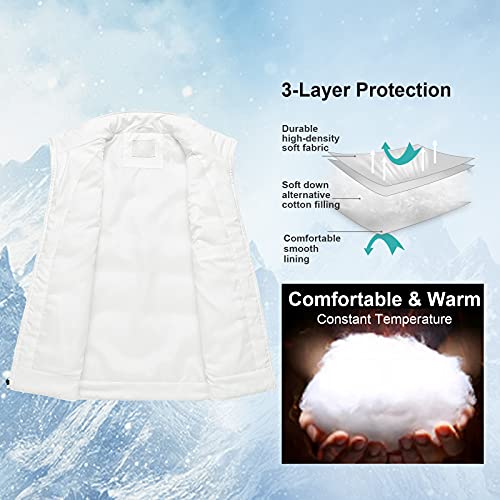 Chrisuno Coletes femininos de inverno leve acolchoado colete utilitário acolchoado, Branco, M