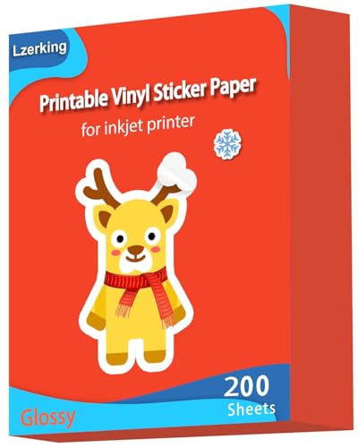 Lzerking 200 Sheets Glossy Printable Vinyl Sticker Paper 8.5"x11", Vibrant Color Quick-Drying Waterproof White Decals for Inkjet/Laser Printers & Cricut for Small Businesses, DIY Enthusiasts