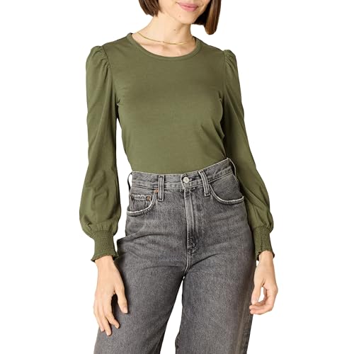 Image of Amazon Essentials Women's Long-Sleeve Crewneck Smocked Cuff T-Shirt