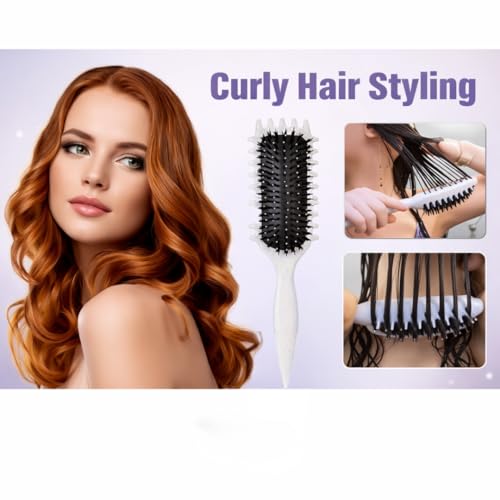 Image of KAIDAA Curl Defining Hair Brush for Curly & Wavy Hair | Detangling & Anti-Frizz Styling Brush for Wet & Dry Hair | For Thick & Frizzy Hair (Pack of 1) (White)