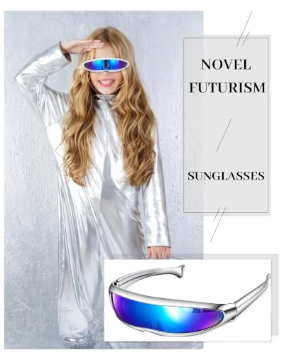 Image of 4 Pairs Futuristic Narrow Cyclops Sunglasses Robot Space Costume Color Mirrored Lens