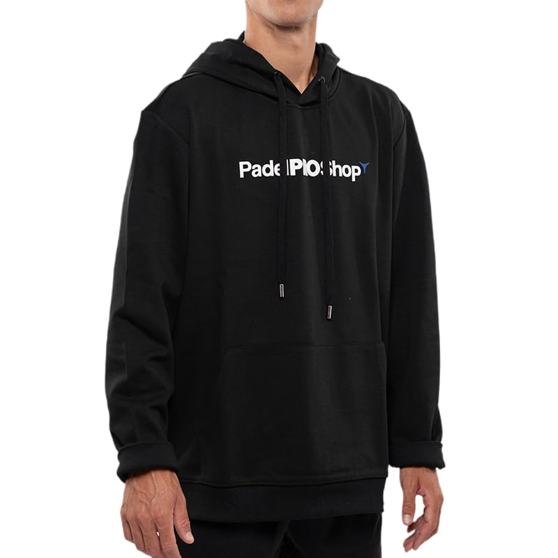 Padel Pro Shop Sudadera de Algodón Orgánico Negro con Capucha y Bolsillo, Logo en Relieve - Moderna y Única