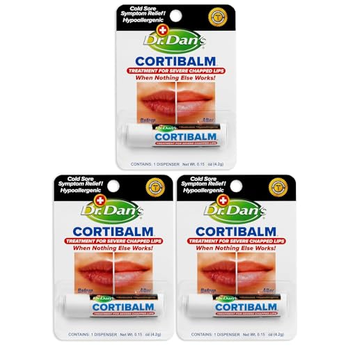 Dr. Dan's Cortibalm -3 Pack -for Dry Cracked Lips - Healing Lip Balm for Severely Chapped Lips- Designed for Men, Women and Children