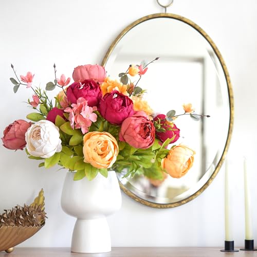 Image of FiveSeasonStuff Artificial Peony Bouquets, 2 Silk Flower Bundles in Peach, Coral, Cream & Burgundy with Hydrangeas for Wedding Centerpieces & Home Decor (Country Delightful)