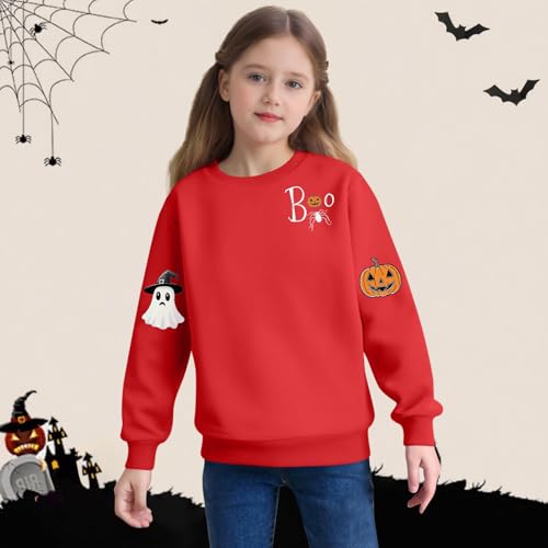 Halloween Sweatshirts for Teen Girls Spooky Season Funny Long Sleeve Shirts Fashion Cute Ghost Graphic Print Tops2