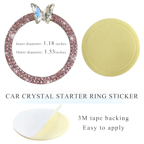 Image of DXNQ Bling Ring Emblem, Sparkling Butterfly Car Buttons and Knobs Ring, Girly Butterfly Diamond Car Engine Start Button Cover, Key Ignition Knob Rings Decoration for Women (Pink, Double Row)