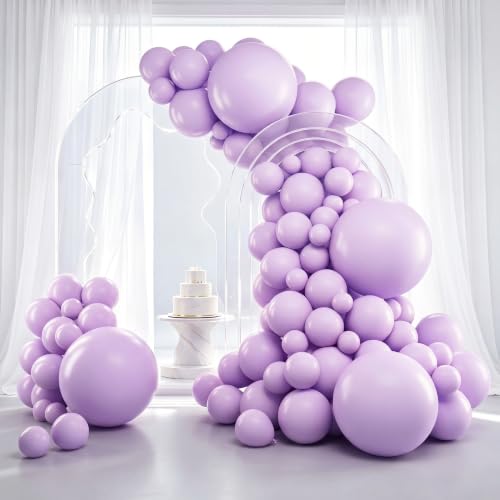 Image of RUBFAC 129pcs Pastel Purple Balloon Arch Kit Different Sizes 18 12 10 5 Inches, Light Lavender Lilac Balloons Garland for Mother's Day Birthday Baby Shower Gender Reveal Wedding Party Decoration