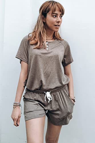 WIHOLL Two Piece Outfits for Women Lounge Sets Button Down Top and Shorts Set Sweatsuits with Pockets2