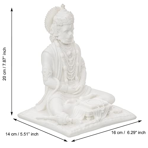 Image of eCraftIndia White Resin Hanuman Ji Murti for Home Temple Pooja Mandir Meditating Lord Hanuman Idol for Car Dashboard Home Office Hanuman Statue Hanuman Murti Gift for Diwali Hanuman Jayanti Ram Navami