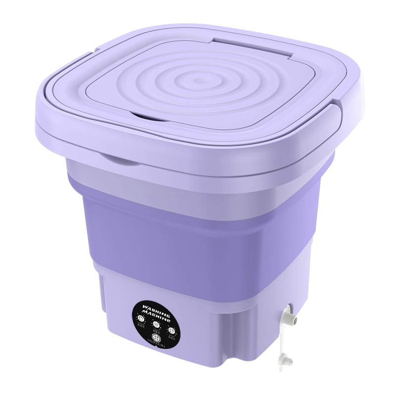 Mini lavadora plegable, 8 l, portátil móvil, lavadora ultrasónica, lavadora de manos pequeña con secadora para camping, viajes, 3 modos de limpieza, capacidad de (lila)