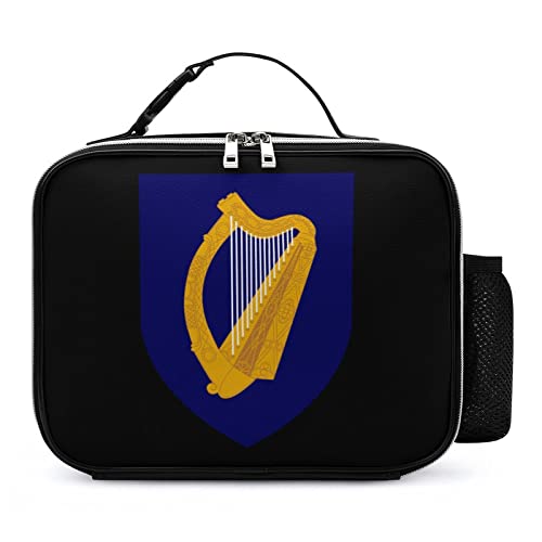 Ireland National Emblem Lunch Box Container Reusable Leather Insulated Meal Tote Bag with Detachable Buckled Handle