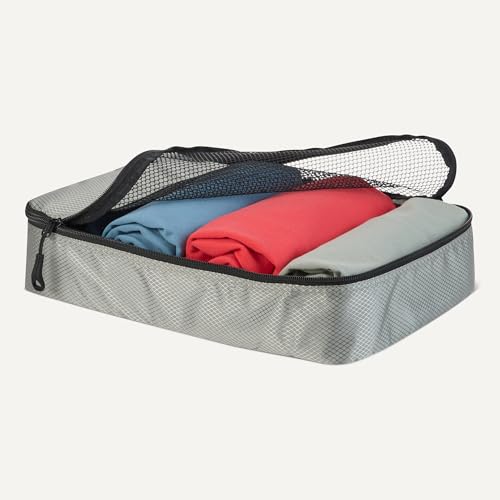 Miniatura 3 de Amazon Essentials Juego de 4 Cubos para Viaje, Organizador de Equipaje con Doble Cremallera, Parte Superior de Malla, 100% Poliéster, Pequeño/Mediano/Grande/Delgado, Gris (antes Amazon Basics)