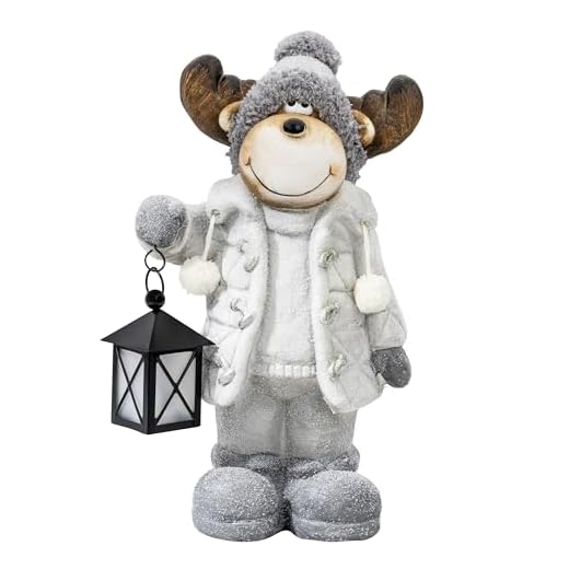 Kamelio Décorations de Noël 40cm Élan avec Lanterne LED et minuterie Déco de Noël intérieure Figure Lumineuse Figurine déco Décoration d'hiver Décoration de Noël Décoration intérieure