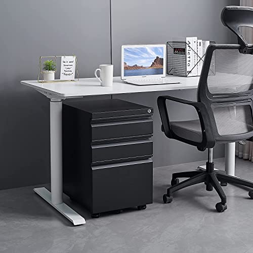 3 Drawer Locking File Cabinet, Under Desk Metal Filing Cabinet For Legal/Letter/A4 File, Fully Assembled Include Wheels, Home/Office Design (Black) #TOP3