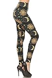 Leggings Depot High Waisted Floral & Space Print Leggings for Women-Full Length-S761, Sun and Moon, One Size