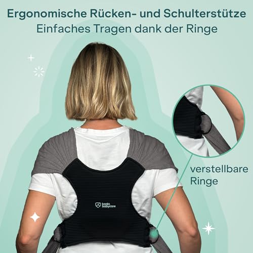 Koala Babycare Tragetuch Baby Neugeborene - Einfach Anzuziehen für Mütter und Väter - Babytrage Multi-Use Bis 9kg - Babytragetuch Anthrazitgrau