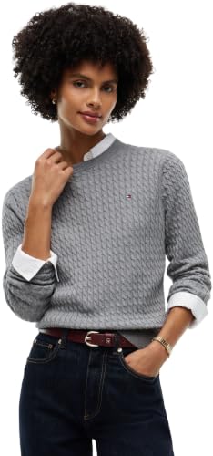 Tommy Hilfiger Damen Co Cable C-nk Ls Sweater Ww0ww44993 Pullover Sweater, Medium Grey Heather, XS – Ansicht 1