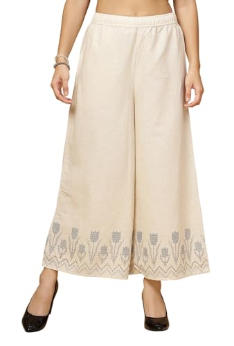 Image of Pistaa's Women's Regular Fit High Rise Pure Cotton Big Flair Printed Regular Palazzo